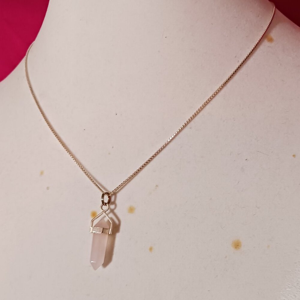 90s Vintage Sterling Silver Rose Quartz Pendant Box Chain Necklace - Picture 2 of 8